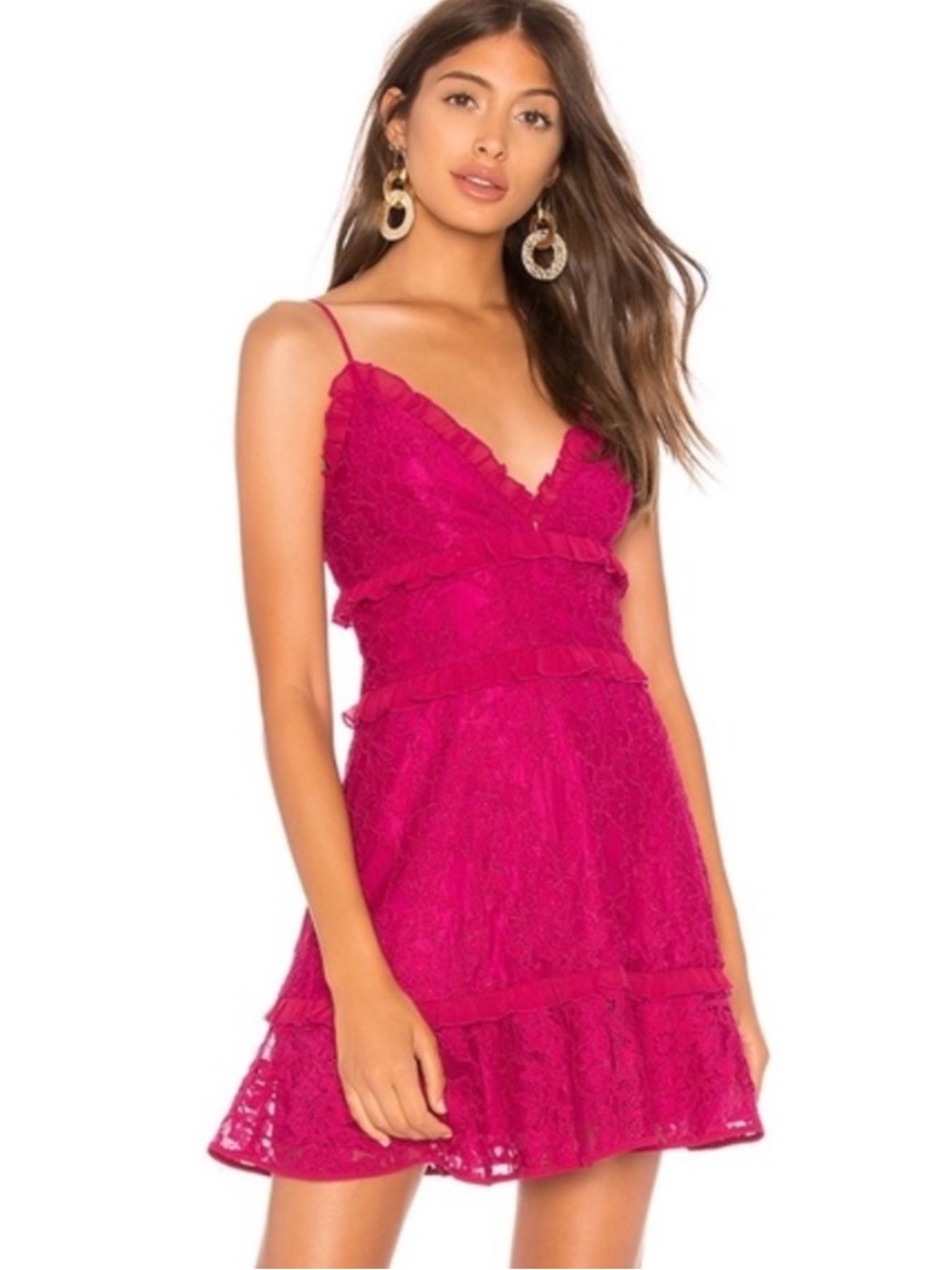 Lovers + Friends Sofia Berry Pink Lace Ruffle Mini Dress Size Medium
